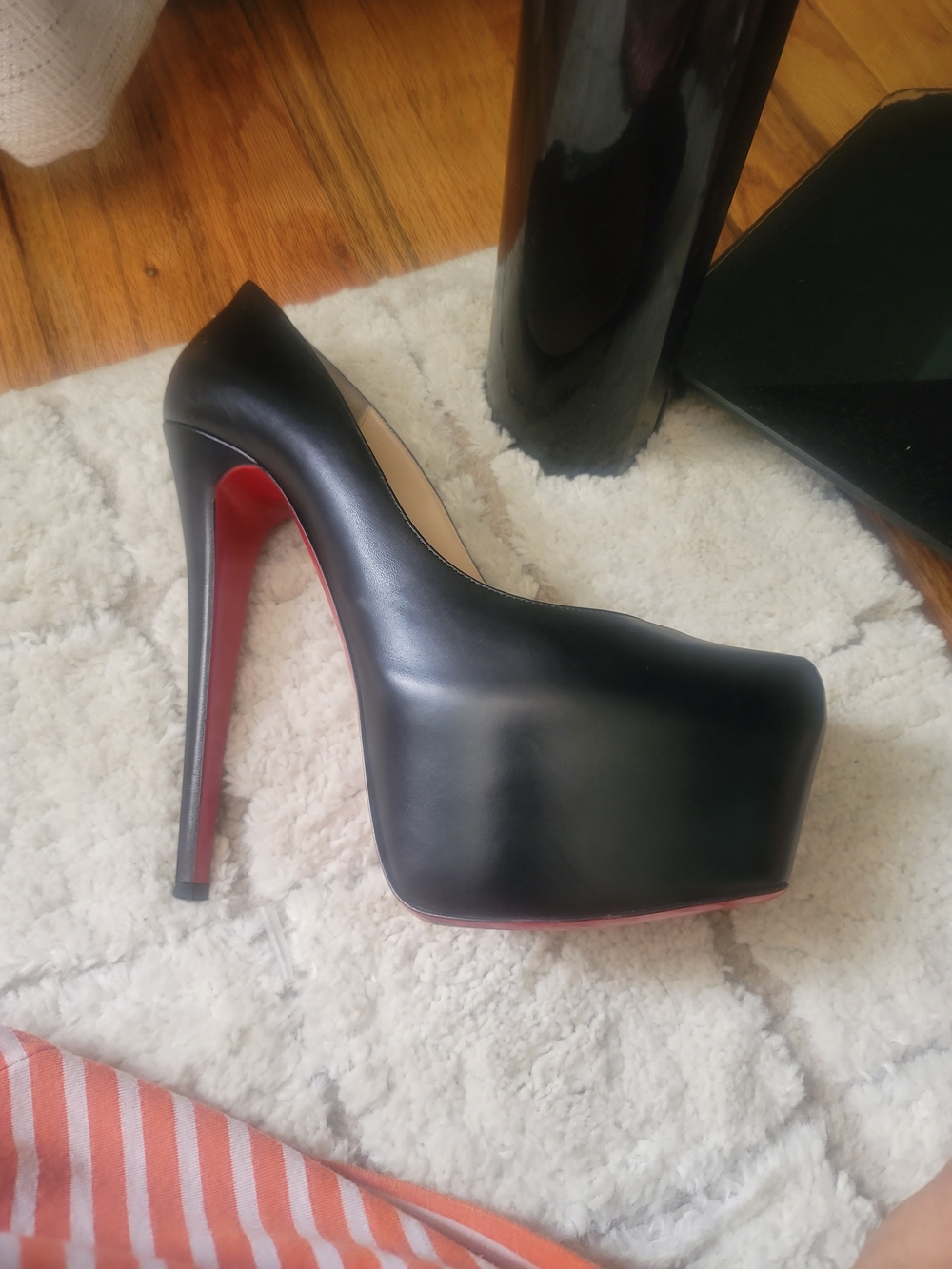 Christian Louboutin Black Leather Platform Pump with Red Sole